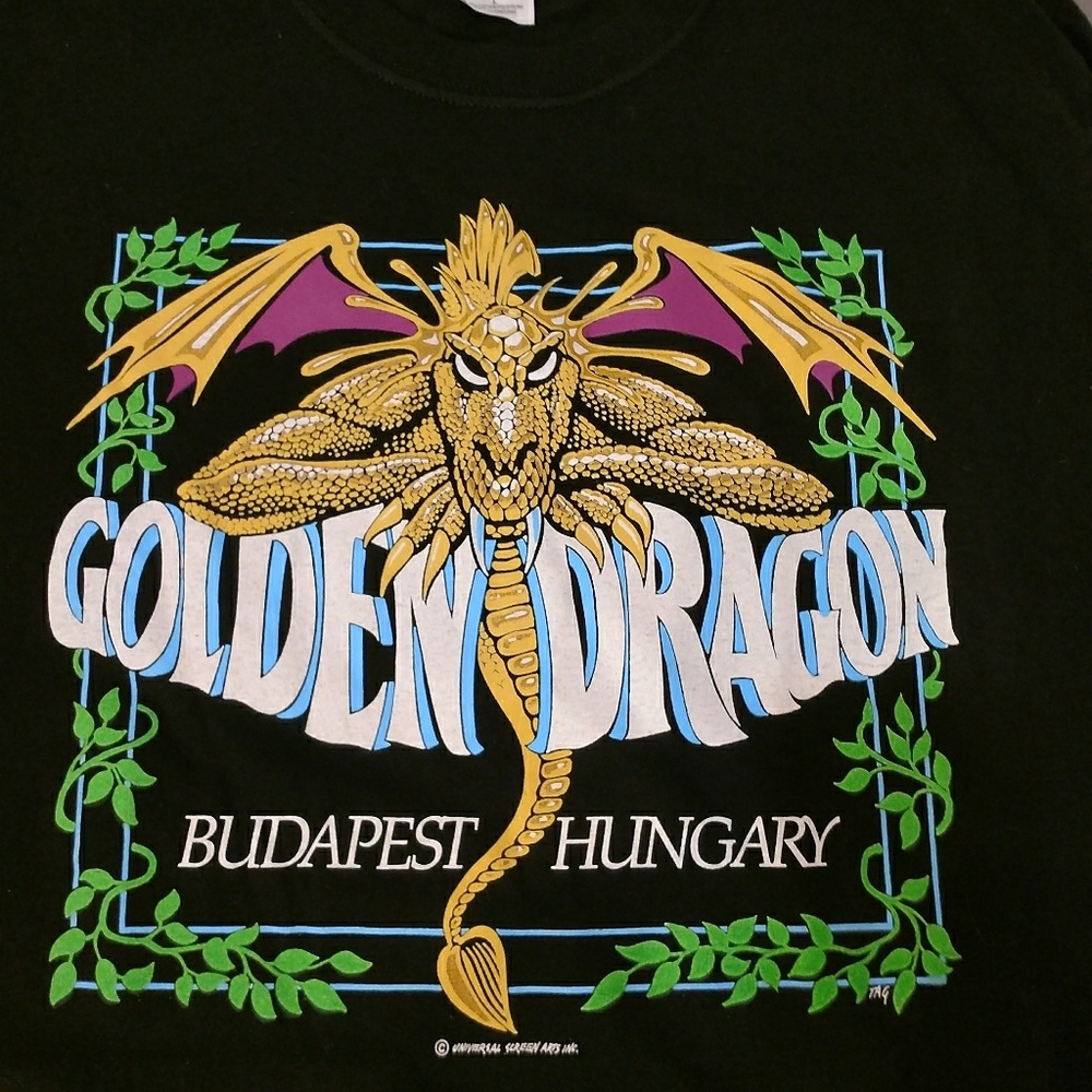 Custom print tee. Golden Dragon Budapest Hungry